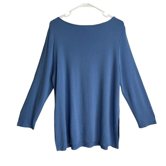 J Jill Wearever Ribbed Tunic Top Blue 3/4 Sleeves Stretch Size Large Petite - Picture 2 of 9